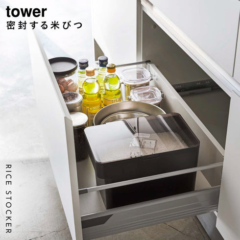 密閉 シンク下米びつ タワー 5kg 計量カップ付.|s1